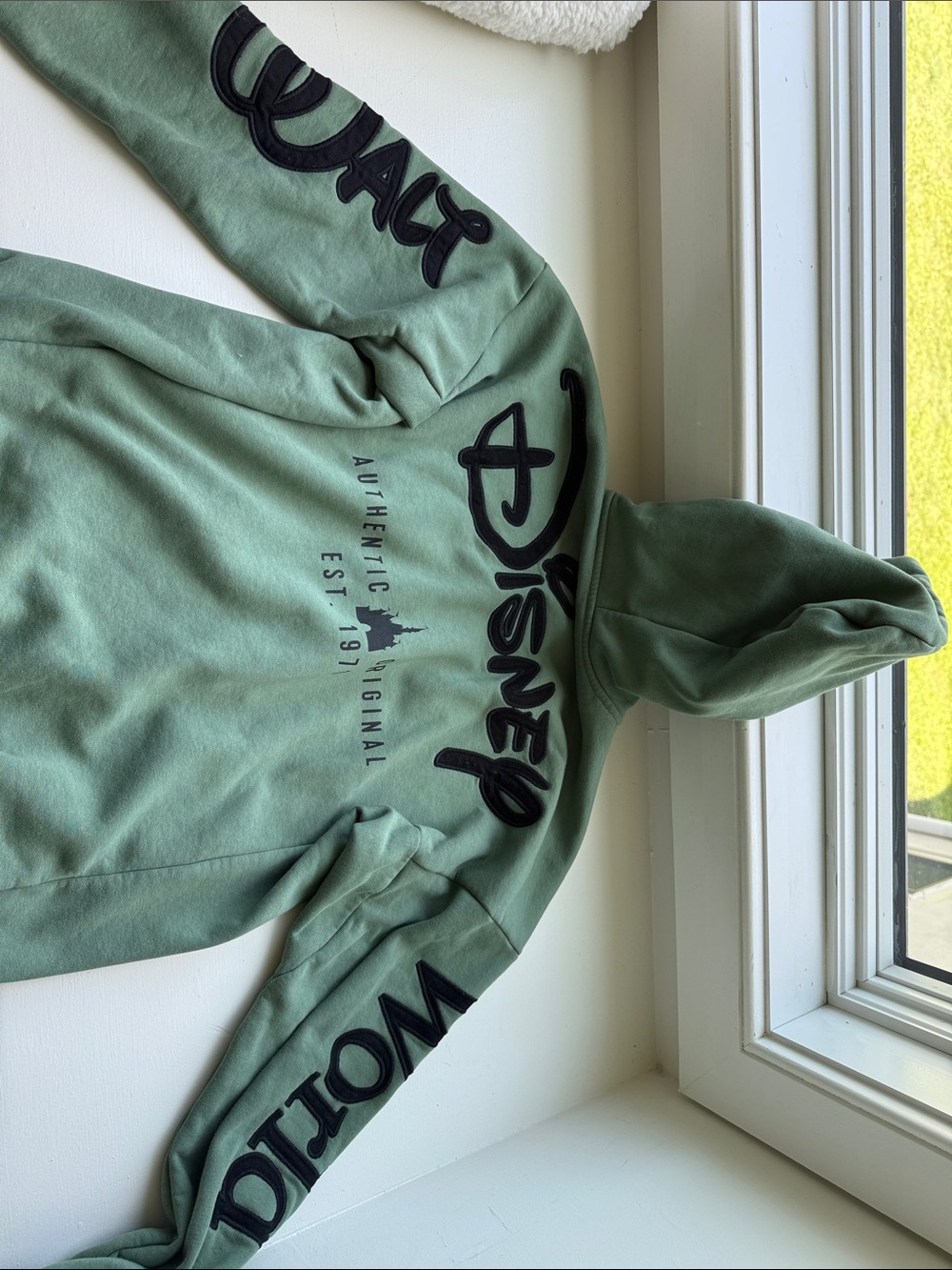 Disney Olive Green Hooded Sweatshirt with Black Logo